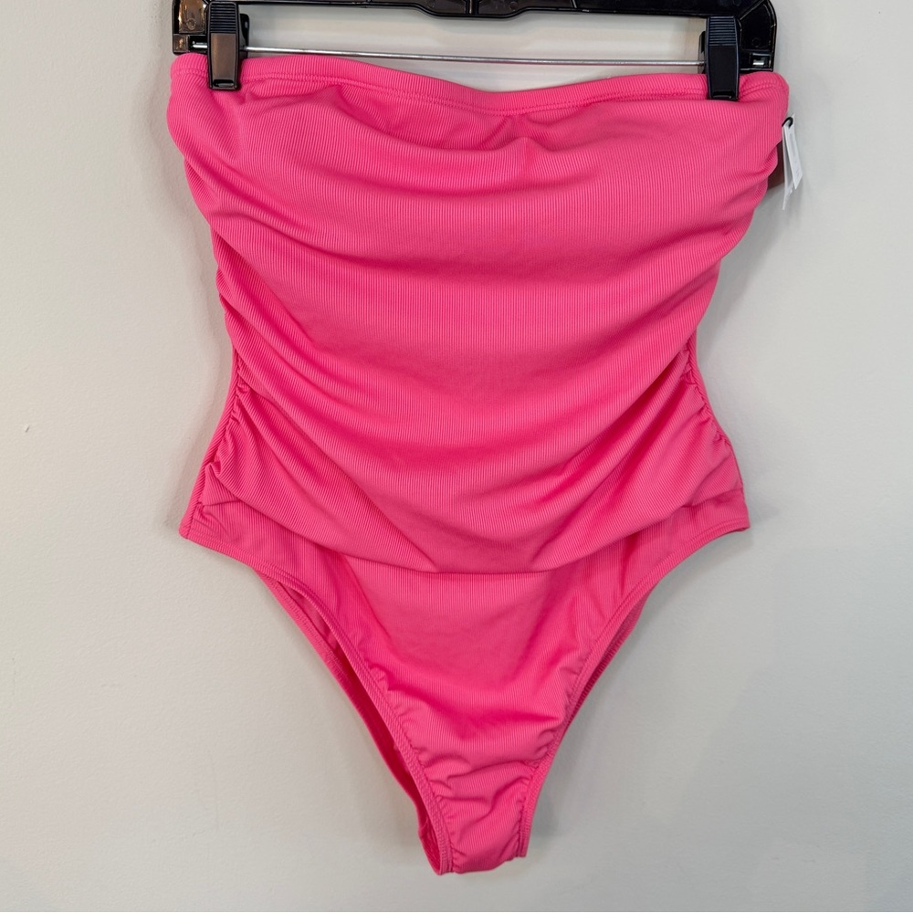 Shade & Shore NWT Pink Ribbed Strapless Swimsuit with Removable Straps Size L